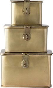 lot 6025 image: Creative Co-Op Square Decorative Metal Boxes with Gold Finish (Set of 3 Sizes)