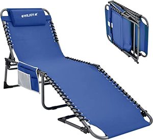 lot 7855 image: WEJOY Adjustable Folding Chaise Lounge Chair (Missing Pillow and Side Bag)