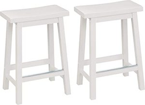 lot 10326 image: Amazon Basics Classic Solid Wood Saddle Seat Counter Stool, 2Pack, White