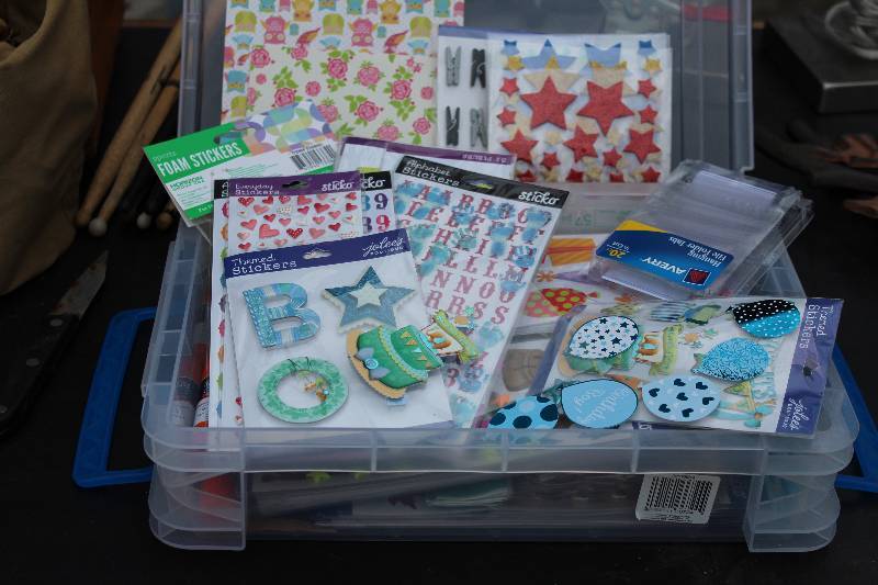 lot 1121 image: Box of Scrapbooking Supplies