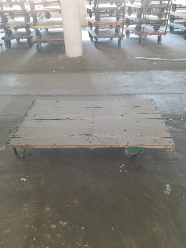 lot 23208 image: (1)Vintage American Industrial Wood & Iron Factory Work Pull CartCoffee Table Circa 1940s 1st Come First Served 5ft x 3ft