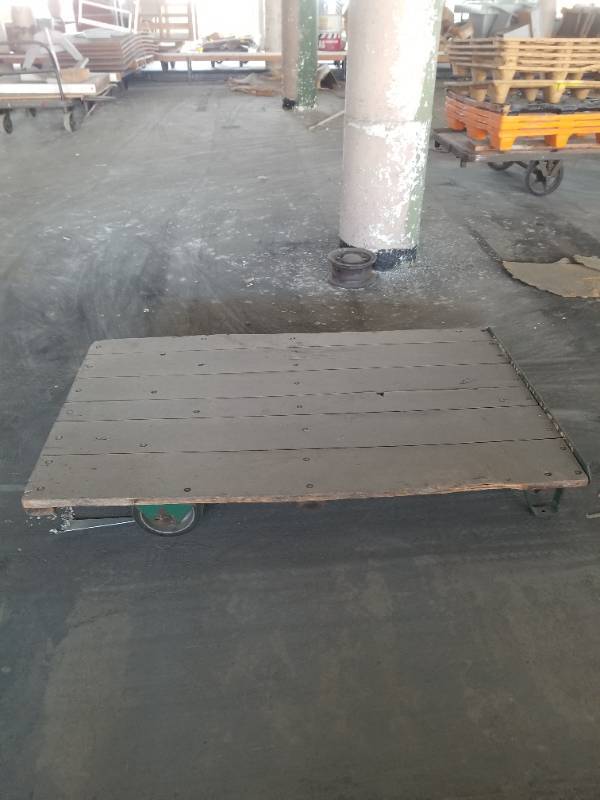 lot 23210 image: (1)Vintage American Industrial Wood & Iron Factory Work Pull CartCoffee Table Circa 1940s 1st Come First Served 5ft x 3ft