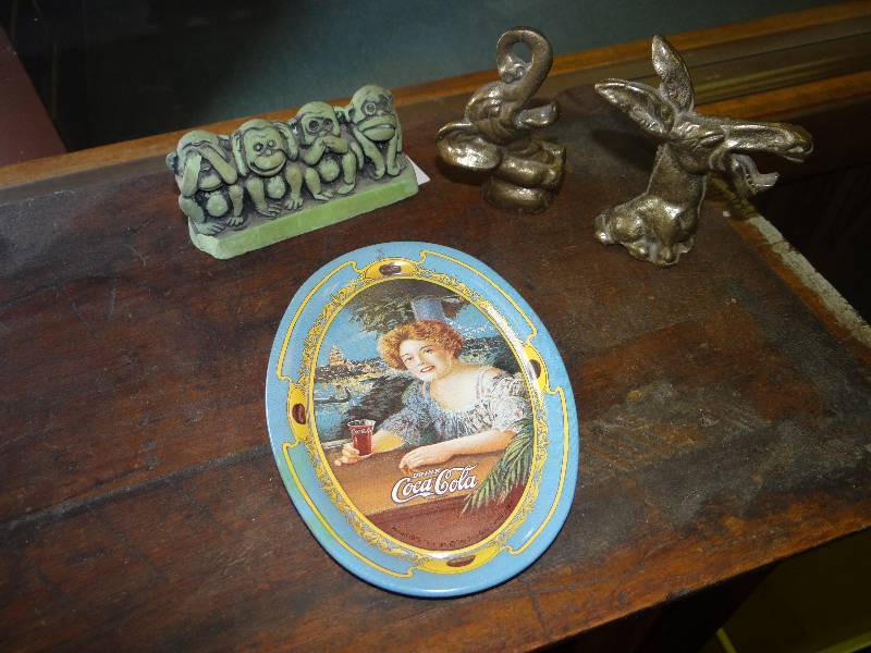 lot 1003 image: Mics. Items Coca-Cola, Monkey, & Donkey Elephant Brass.