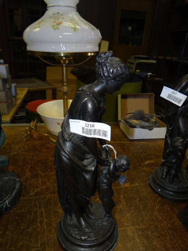 lot 1216 image: Bronze Statue Of Woman & Kid Heavy.