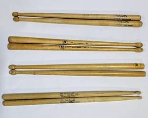 lot 15768 image: 4 Pair of 16 Stamped Drum Sticks - Including Zildjian Pipe Band, Jim Starkey Music Center (Wichita, KS) & Others