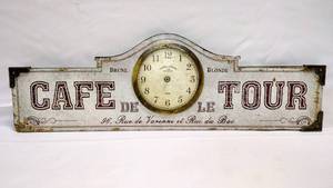 lot 15781 image: Wall ClockSign for Paris Cafe Caf� de la Tour (23 W x 7.25 H)