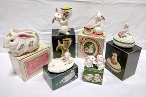 lot 15803 image: Lot of 6 Adorable Vintage Avon Porcelain Bunny Rabbit Items with Original Boxes