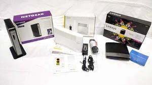 lot 15810 image: Sprint Airave Airvana Access Point (Model HubBub C1-600-RT) Cell Phone Signal Booster & 2 Wi-Fi Routers