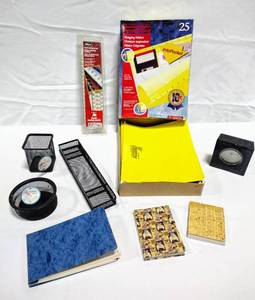 lot 15812 image: Office Lot - Hanging File Folders, Pencil Holder, Working Desk Clock & More