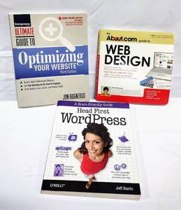 lot 15818 image: Lot of 3 Books - Jon Rogneruds Ultimate Guide to Optimizing Your Website (Signed), Web Design & Word Press Blog