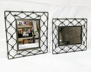lot 15824 image: 2 Vintage Rustic Framed Wall Mirrors with Open Open Metal Border Design (10-14 x 9) Can be Hung Horizontally or Vertically