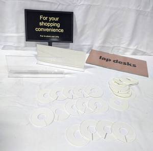 lot 15837 image: Lot of 23 (3.5) Retail Clothing Rack Rod Blank Round Size Dividers & 11 x 4 Top Loading Plastic Sign Holders (2)  Bonus Signs