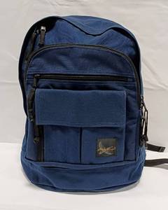 lot 15860 image: 1999 Eddie Bauer Backpack - Blue Nylon with Waist Strap, Padded Back & Exterior Pockets (17 H x 9 D x 13 W)