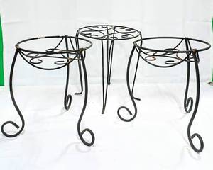 lot 15901 image: Lot of 3 - 15 Tall Black Round Metal Plant Stands