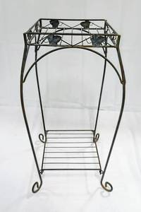 lot 15902 image: 2 Tiered Metal Iron Square Top Plant Stand, 24 Tall X 12 Wide (Top is 9.5)