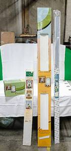 lot 15904 image: Window Treatment Lot - TSI Prime Chamberlain 78 Cornice Box Board Panel Window Treatment White, TSI Prime  Durocraft Cb4103 Chamberlain White 3 End Caps, Valance Board Kit, & A Kirsch 2.5 Continental Curtain Rod 48 to 86