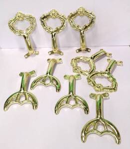 lot 15929 image: 2 Sets of Ceiling Fan Replacement Blade Arms, Polished Bright Brass - Set of 4 & Set of 5 (Measurements in Photos)