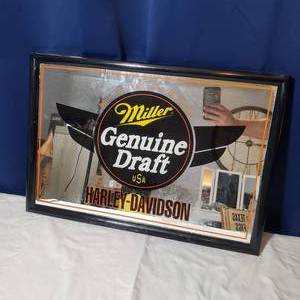 lot 2011 image: Vintage Harley Davidson Miller Draft Mirrored Sign
