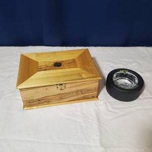 lot 2012 image: Wooden Box & Tire Ashtray Lot