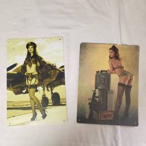lot 2067 image: Pin-up Girl Metal Signs
