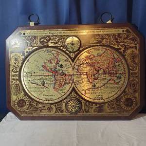 lot 2130 image: Vintage 1964 Masketeers World Map Brass and Wood