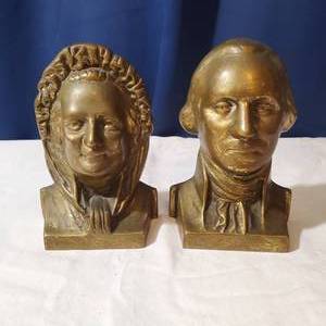 lot 2209 image: Solid Brass George & Martha Washington Bookends