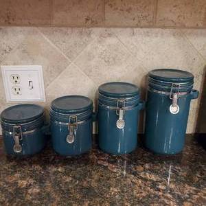 lot 2227 image: Green Ceramic Kitchen Canister Set