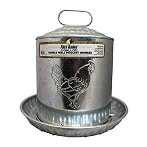 lot 1009 image: Manna Pro Chicken Waterer  Holds 2 Gallons of Chicken Water  Hanging Waterer for Chicken Coop  Harris Farms Galvanized Steel Double Wall Poultry Drinker