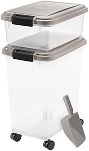 lot 1014 image: IRIS USA MP-8MP-1SCP-2, 3- Piece Airtight Pet Food Storage Container Combo