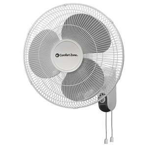 lot 1015 image: Comfort Zone 16 3-Speed Oscillating Wall-Mount Fan Adjustable Tilt White