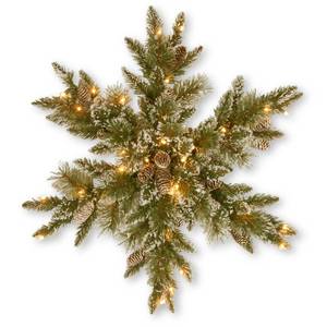lot 1024 image: National Tree Company 32 Glittery Bristle Pine Snowflake with 21 White Tipped Cones & 50 Warm White Battery Operated Led Lights wTimer
