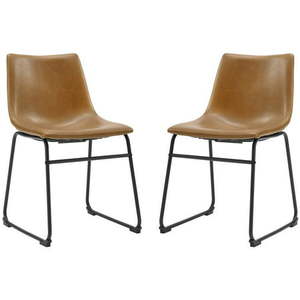 lot 1032 image: Walker Edison 18 Faux Leather Dining Chair in Whiskey Brown (Set of 2)