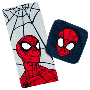 lot 1506 image: Spider-Man Kids 2-Piece Bath Towel and Wash Cloth Set Cotton Red Marvel