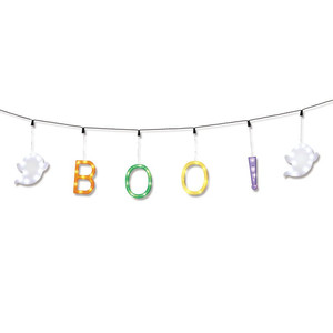 lot 1516 image: Way to Celebrate Halloween 6-Foot Battery-Operated Indoor Outdoor Boo Banner, with 48 LED Lights, 4.5 Volts