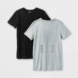 lot 1522 image: Boys 2pk Adaptive Short Sleeve Abdominal Access T-Shirt - Cat & Jack GrayBlack M