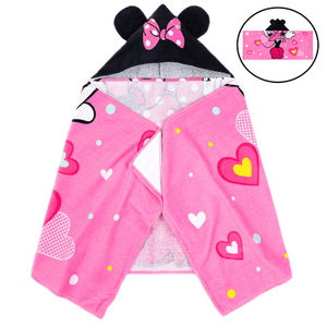 lot 1525 image: Minnie Mouse Kids Bath Hooded Towel Wrap 51 x 22 Cotton Pink Disney