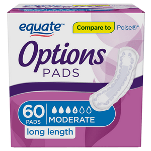 lot 1530 image: Equate Options Incontinence Pads for Women Long Length 60 Ct