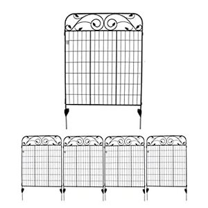 lot 1591 image: MTB Black Coated Steel Decorative Garden Fence Panel 8 Leaves, Folding Metal Fence 44 H36 W (Pkg of 4, Linear Length 12 feet) Garden Fence Border