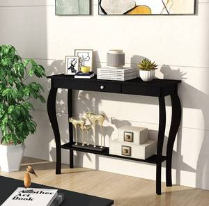 lot 1593 image: ChooChoo Narrow Console Table with Drawer, Chic Accent Sofa Table, Entryway Table, Black