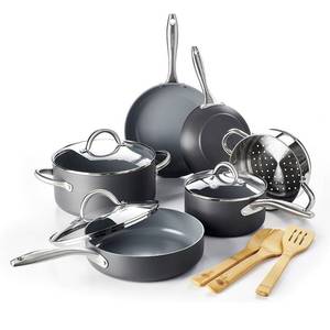 lot 1599 image: GreenPan Lima Hard Anodized Healthy Ceramic Nonstick 12 Piece Cookware Pots and Pans Set, PFAS-Free, Oven Safe, Gray (B015ZI5NOO)