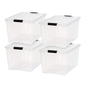 lot 1617 image: 72 Quart Stack & Pull�� Box, 4 Pack, Clear with Black Buckle