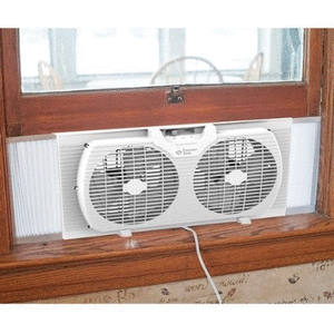 lot 3033 image: Comfort Zone 9 Twin Window Fan with Reversible Airflow Control White