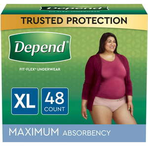 lot 3037 image: Depend Fit-Flex Women s Maximum Incontinence Underwear XL Light Pink 48 Count