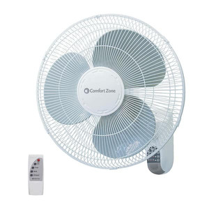 lot 3038 image: Comfort Zone 16 3-Speed Quiet Wall Mount Fan with Remote Control Timer and Adjustable Tilt White
