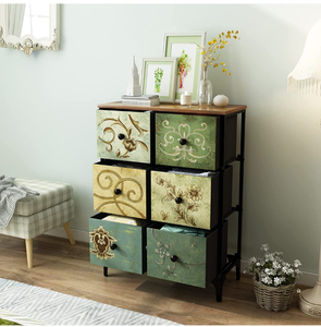 lot 3045 image: AOPSEN Dresser with 6 Drawers, Tall Storage Dresser for Bedroom, Modern Chest of Drawers for Closet, Living Room, Nursery, Wood Top, Fabric Drawers (Rustic Brown)