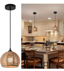 lot 3052 image: Woven Pendant Light Boho Chandelier Dome Rustic Farmhouse Chandelier Hemp Rope Light Rattan Light Fixture for Dining Room Living Room Bedroom Kitchen Foyer(Bulb Included)
