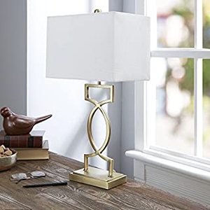 lot 3070 image: 24.5 The Estelle Silverwood Table Lamp with Shade (Includes CFL Light Bulb) Gold - Decor Therapy