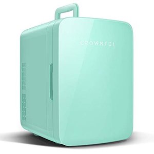 lot 3075 image: CROWNFUL Multifunctional Mini Fridge, 10 Liter12 Can Portable Cooler and Warmer Personal Fridge for Skin Care, Food, Medications, Plugs for Home Outlet & 12V Car Charger Included, ETL Listed