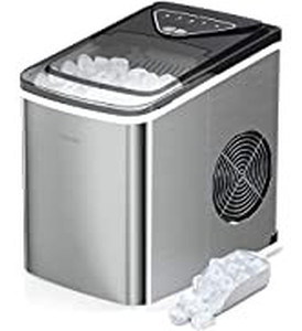 lot 3089 image: Silonn Ice Makers Countertop, 9 Cubes Ready in 6 Mins, 26lbs in 24Hrs, Self-Cleaning Ice Machine with Ice Scoop and Basket, 2 Sizes of Bullet Ice for Home Kitchen Office Bar Party