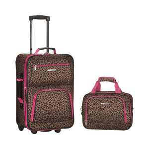 lot 3091 image: Rockland 2-Pc. Pattern Softside Luggage Set - Cheetah with Pink Trim